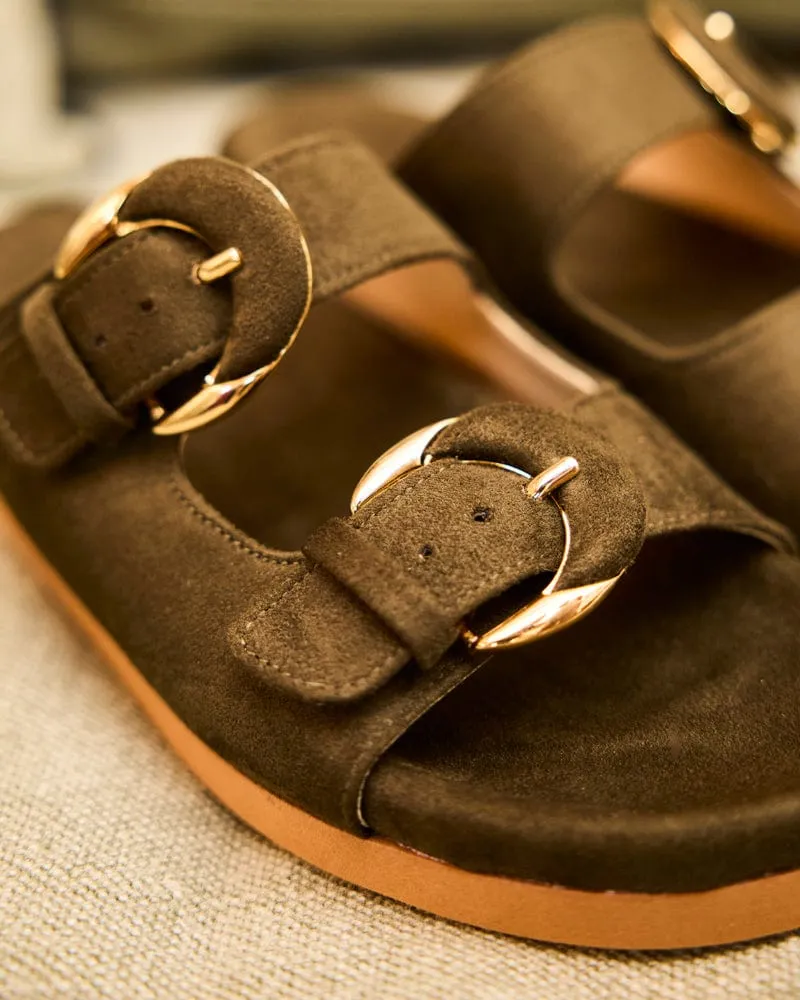 Camellia Vegan Suede Sandals | Khaki