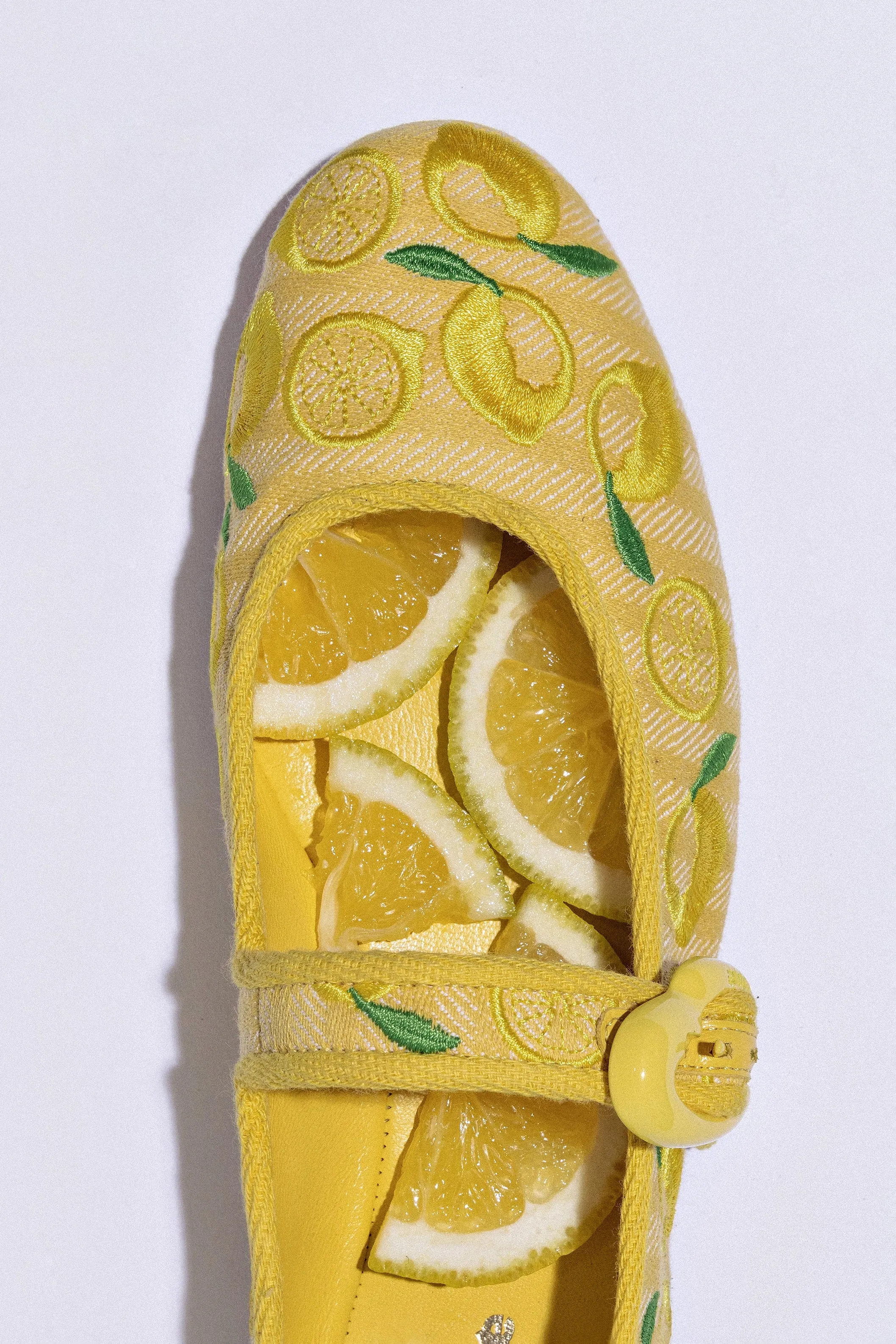 Verona Ballet Flat In Sunrise Striped Fabric and Sicilian Lemon Embroidery